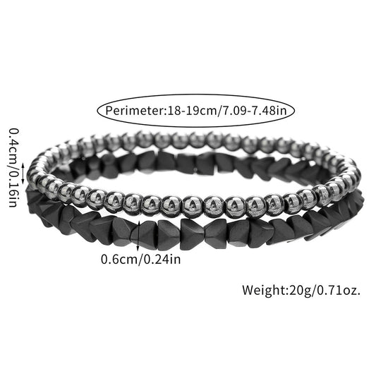 Sweet Punk Geometric Round Hematite Handmade Beaded Bracelet for Unisex