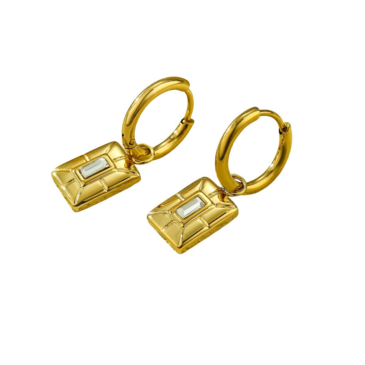 Minimalist Square Zirconia Titanium Steel Stud Earrings for Women with Plating Finish