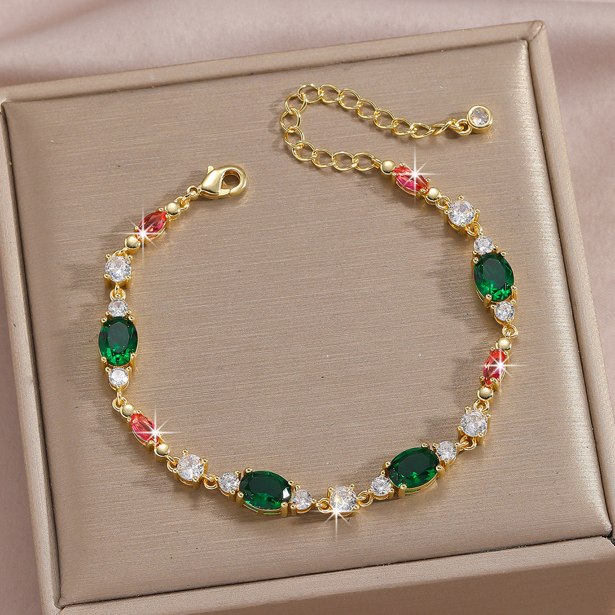 Luxury Gold Plated Brass Leaf Bracelet with Cubic Zirconia Inlay Unisex Floral Design