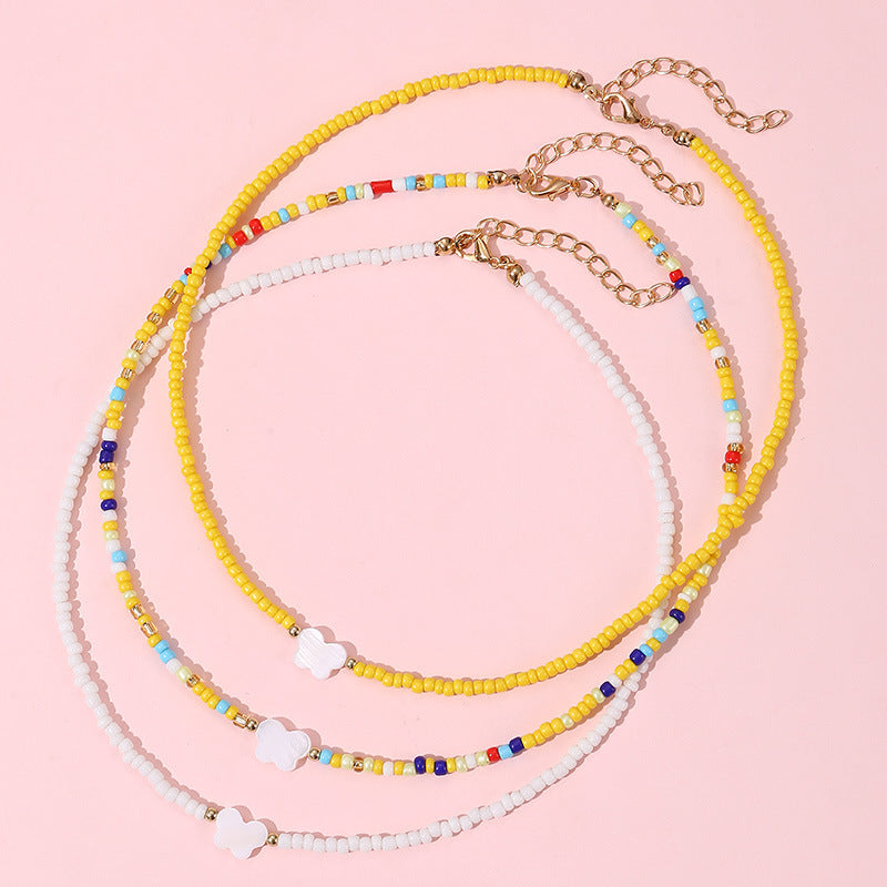 Collar con colgante de corazón y mariposa estilo bohemio con cuentas de cristal para niños, cadena de cuentas redondas hecha a mano