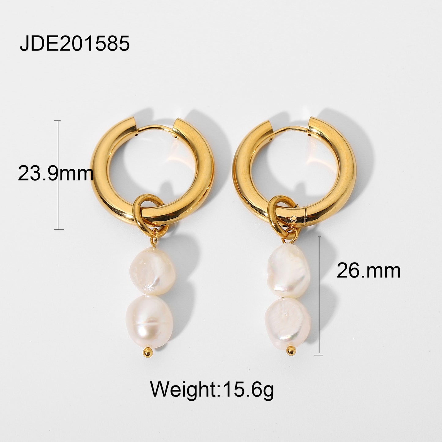 Minimalist Double-Layer Stainless Steel Earrings with 18K Gold Plating and Freshwater Pearl Pendants