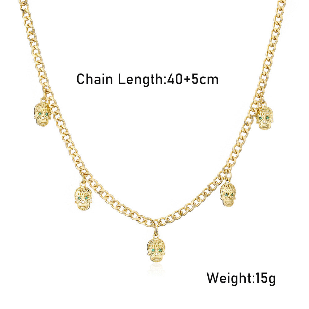 Hip-hop Geometric Gold Plated Brass Skull Pendant Necklace
