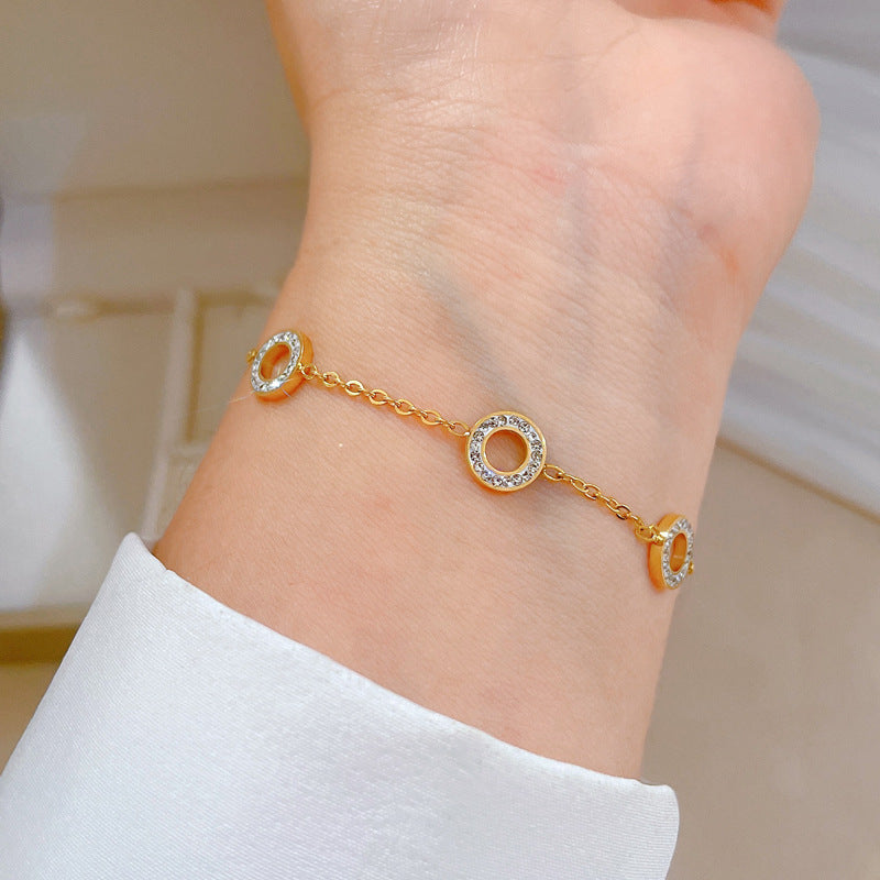 Pulsera de cadena de acero de titanio estilo vintage con diamantes de imitación para mujer con motivos de ondas y edamame