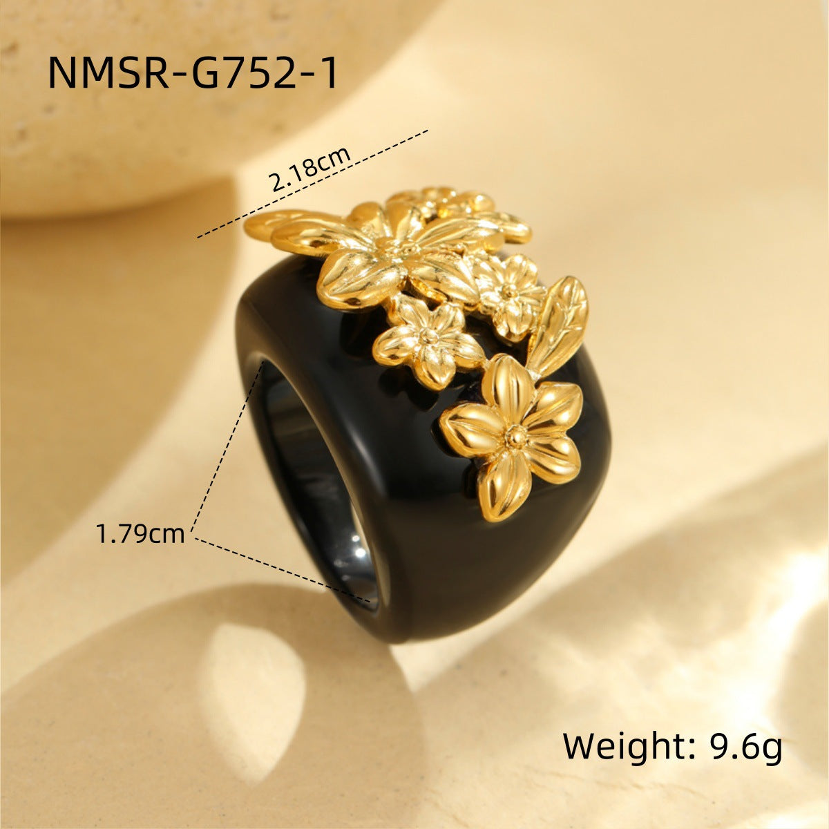 Anello geometrico floreale di lusso da donna in acciaio inossidabile con finitura placcata, accessorio di moda versatile