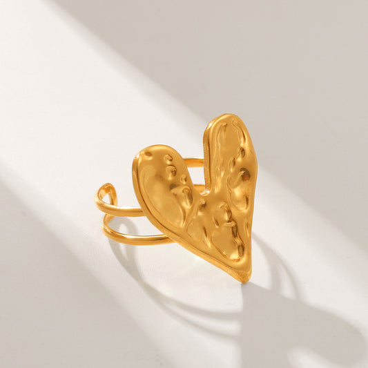 Minimalist Heart-Shaped Opening Ring in Stainless Steel with 18K Gold Plating for Women