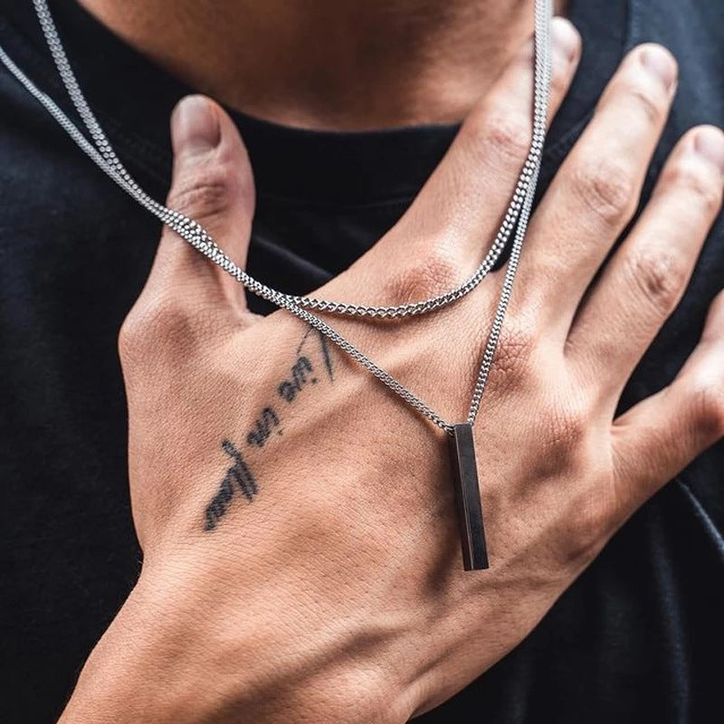 Minimalist Hip-hop Geometric Titanium Steel Plated Alloy Pendant Box Chain Necklace