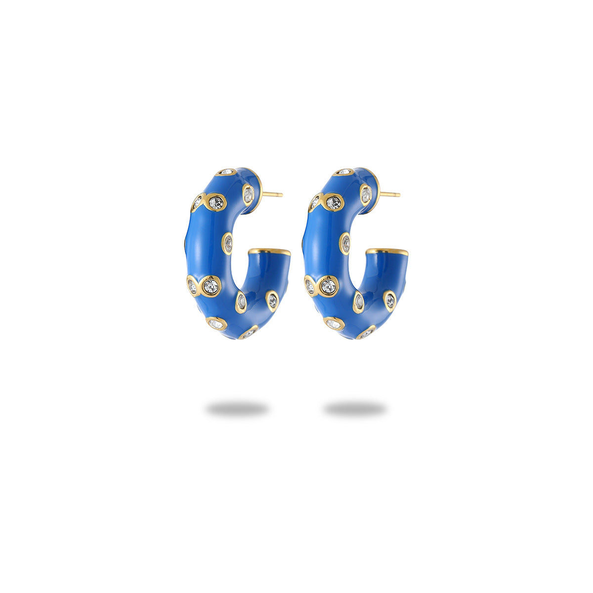 Pendientes de acero de titanio con forma de C, minimalistas y a la moda, para mujer, con acabado esmaltado e incrustaciones de diamantes de imitación