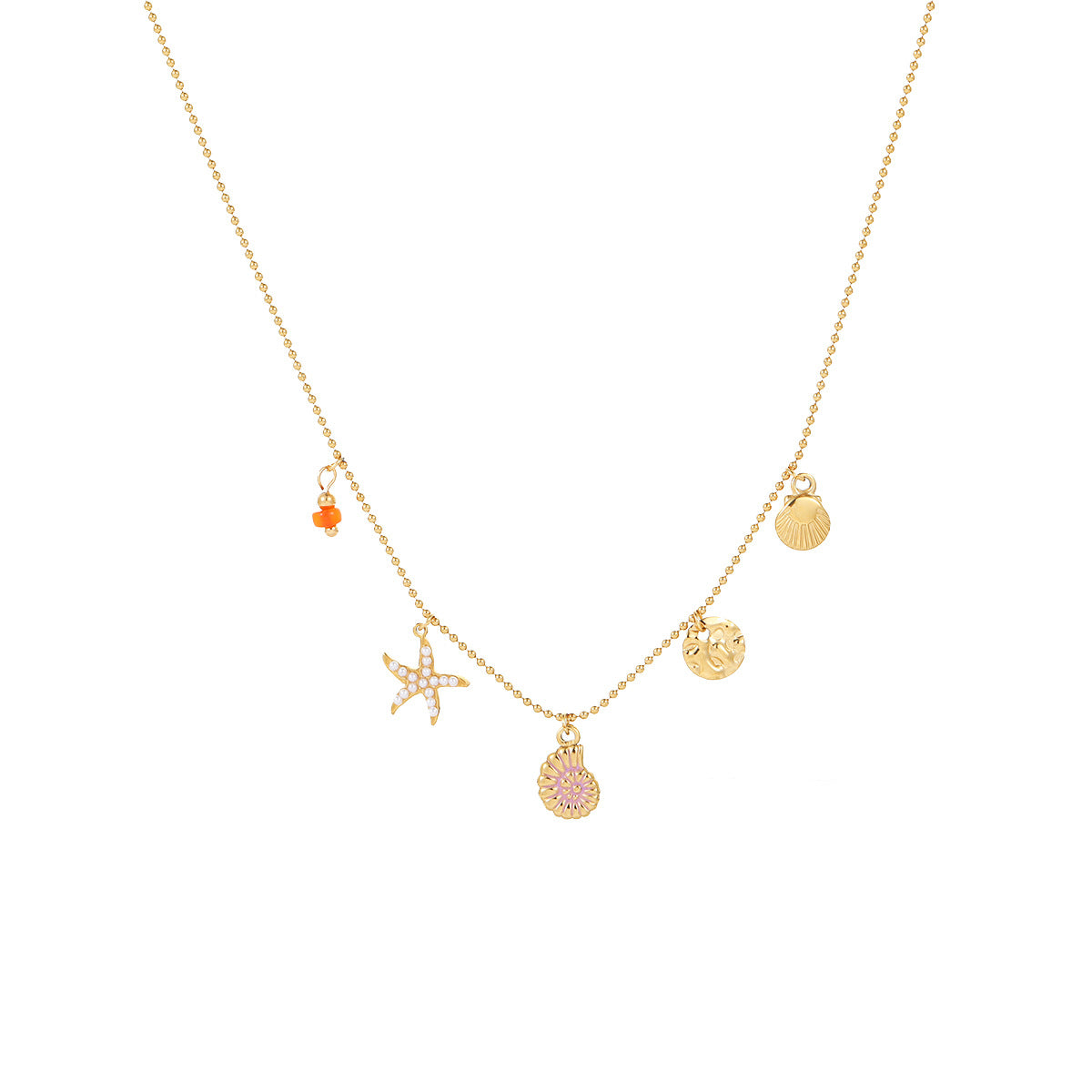 Collana in acciaio al titanio alla moda ispirata all'oceano con ciondolo a conchiglia e stella, in acciaio inossidabile galvanizzato, design geometrico, collana a strato singolo da donna