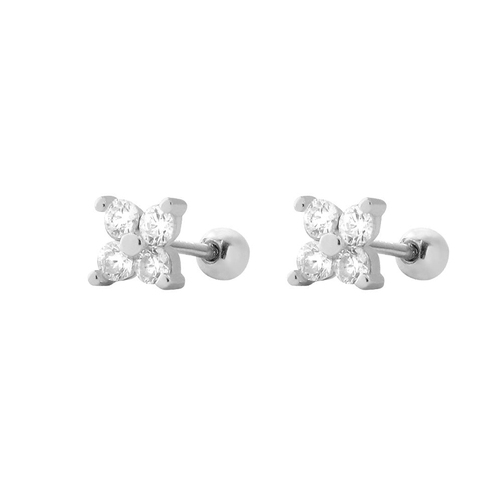Elegante juego de joyas de plata esterlina 925 con trébol de cuatro hojas para mujer con collar, pulsera y aretes con colgante floral chapado