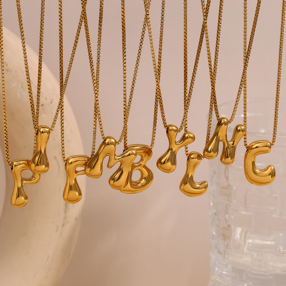 Minimalist Fashion Letter Necklace for Women Stainless Steel Pendant with 18K Gold Plating