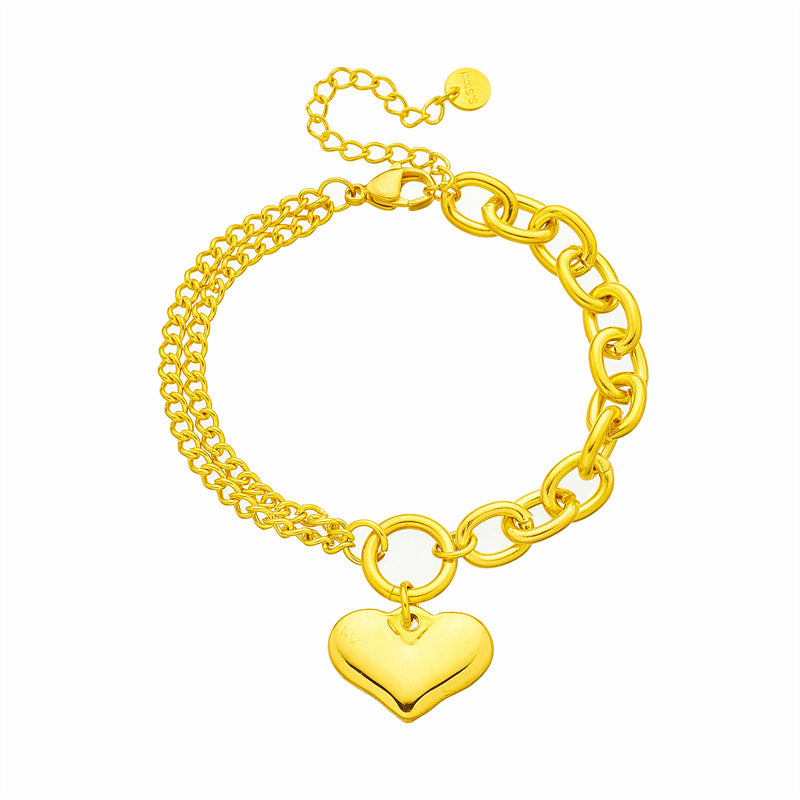 Braccialetto placcato in acciaio al titanio a forma di cuore, vintage e minimalista, con design geometrico, per uomo e donna