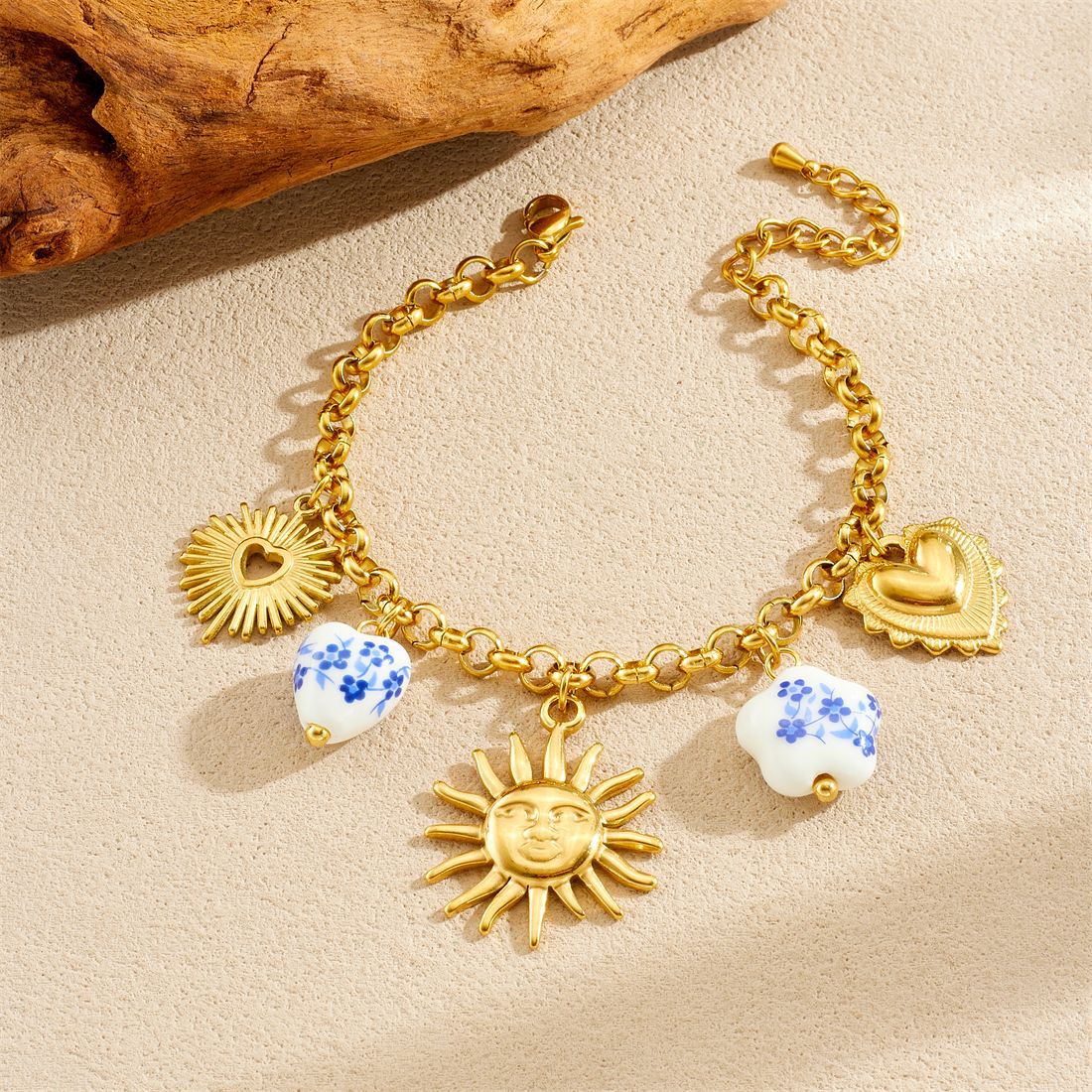 Fashion Elegant Heart Floral Butterfly Stainless Steel Plated Jewelry Set with Cable Chain