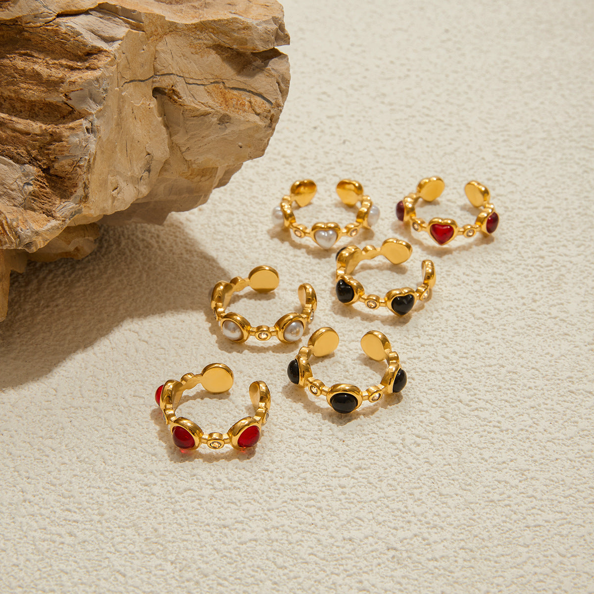 Anello geometrico in acciaio al titanio con intarsio in strass per donna, gioielli di moda in acciaio inossidabile placcato