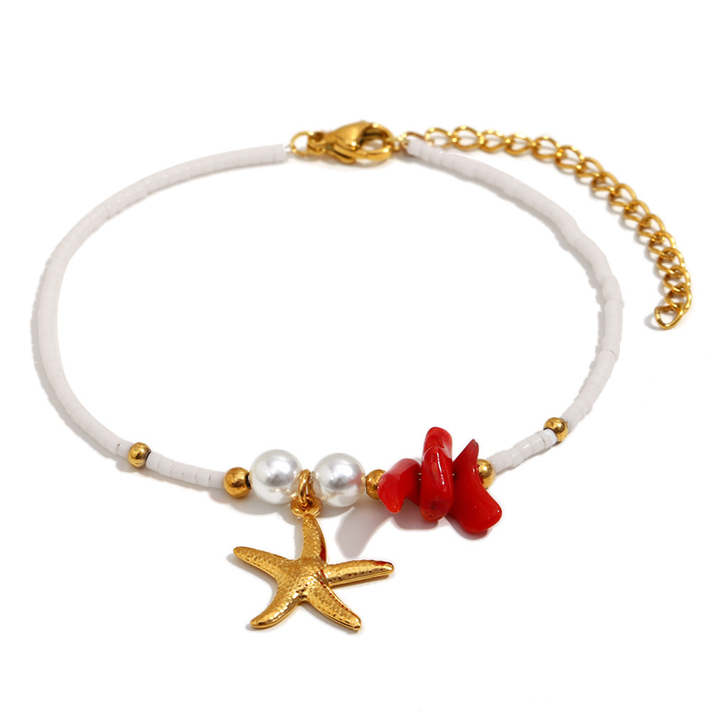 Fashionable Vintage-Inspired Star-Shaped Stainless Steel Plated 18K Gold Colorful Bracelet for Women