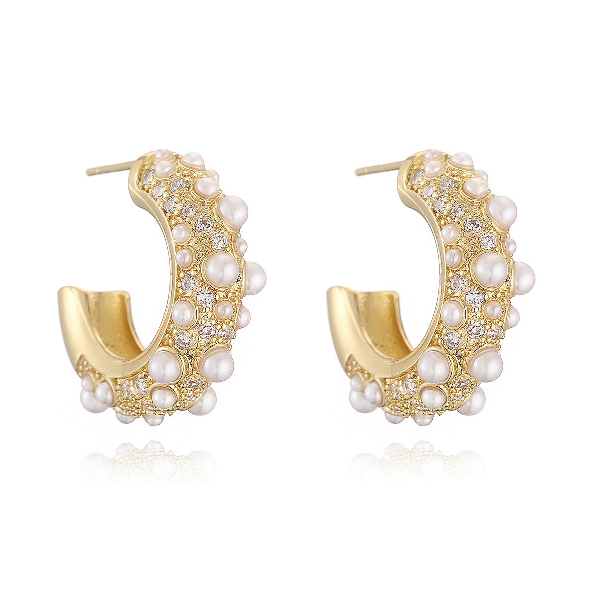 Minimalist Geometric 18K Gold Plated Brass Cubic Zirconia and Pearl Drop Earrings