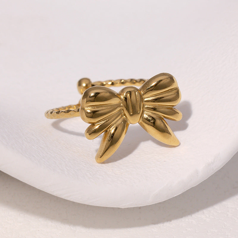 Anello Aperto da Donna Minimalista con Fiocco in Acciaio Inossidabile Placcato Oro 18K