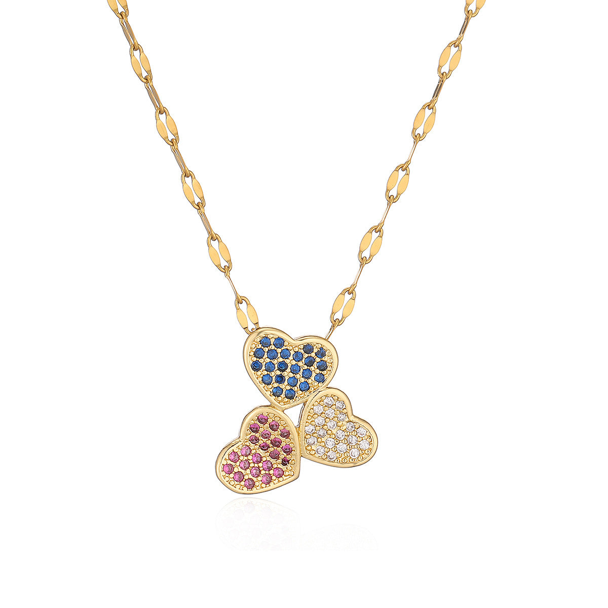 Collana con Pendente a Cuore Geometrico Minimalista da Donna con Base in Rame Placcata Oro 18K e Intarsio di Zirconi