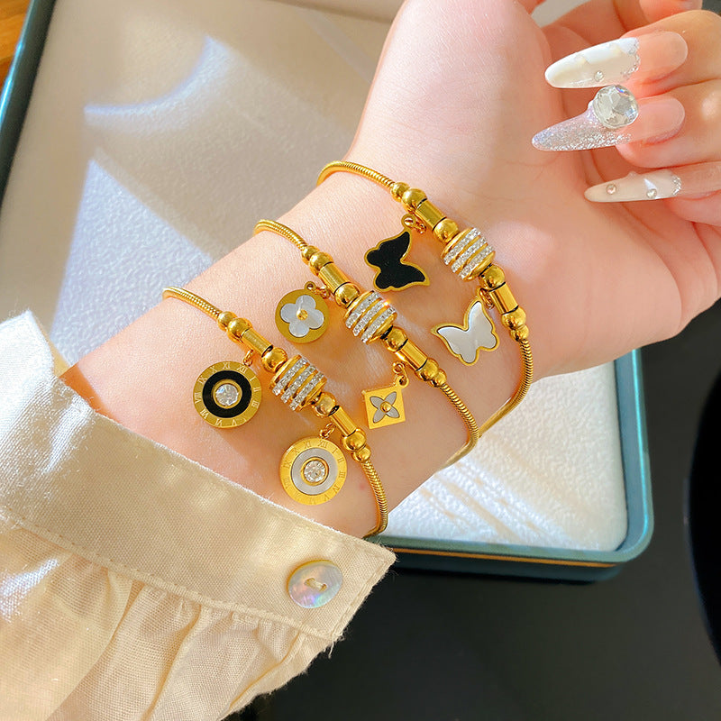 Luxury Geometric Titanium Steel 18K Gold Plated Bracelet for Women