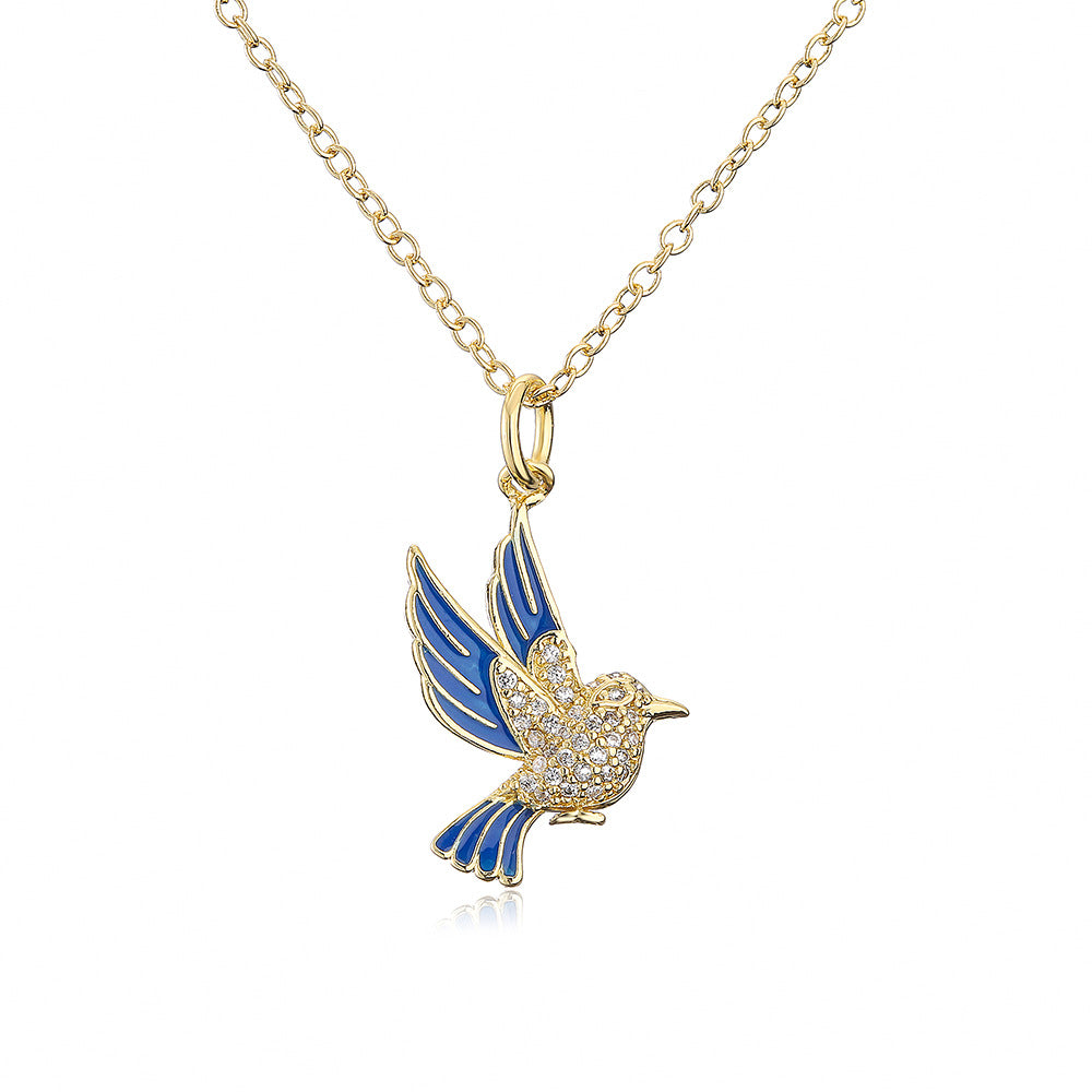Minimalist Geometric Copper Pendant Necklace with Gold Plating and Micro-Paved Zirconia Lovebird Design