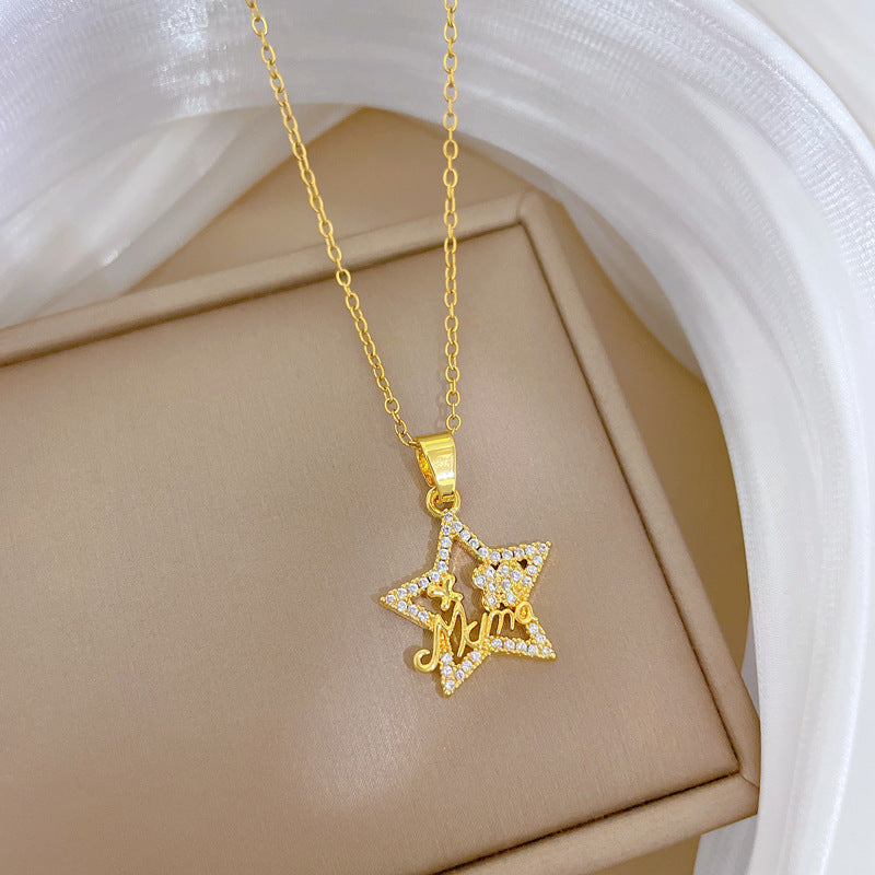 Collar Minimalista de Acero de Titanio con Forma de Estrella y Incrustaciones de Pedrería para Mujer, Cadena Delicada para la Clavícula