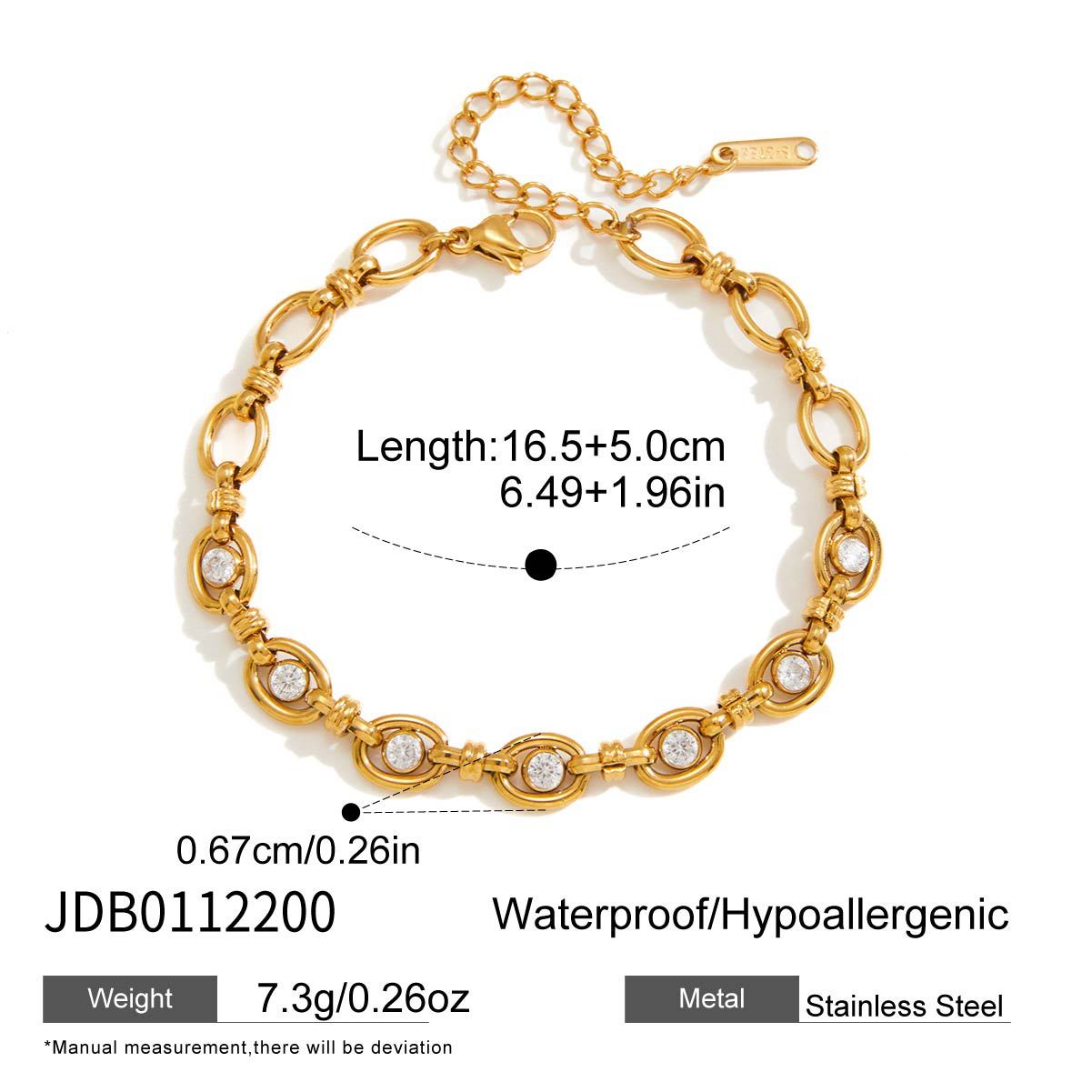 Minimalist Luxury Gold Plated Titanium Steel Heart Geometric Bracelet with Cubic Zirconia for Women