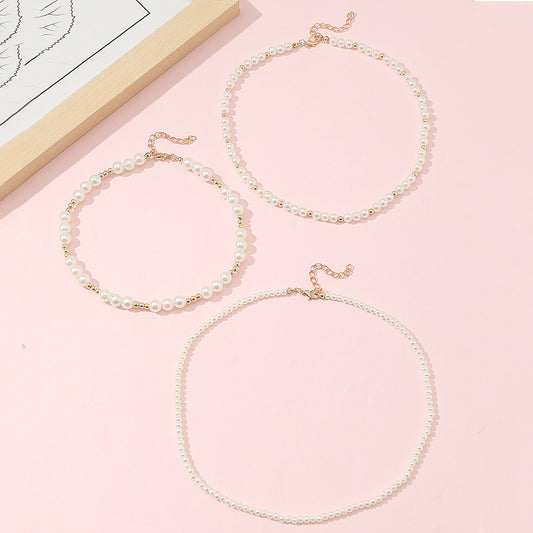 Sweet Minimalist Pearl-Style Resin Necklace for Girls with Round Bead Chain Adjustable Choker Set