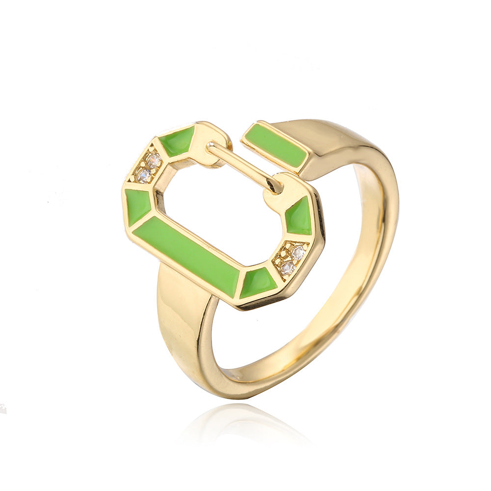 Anello Geometrico in Rame in Stile Bohemien con Placcatura in Oro 18K e Finitura a Smalto da Donna
