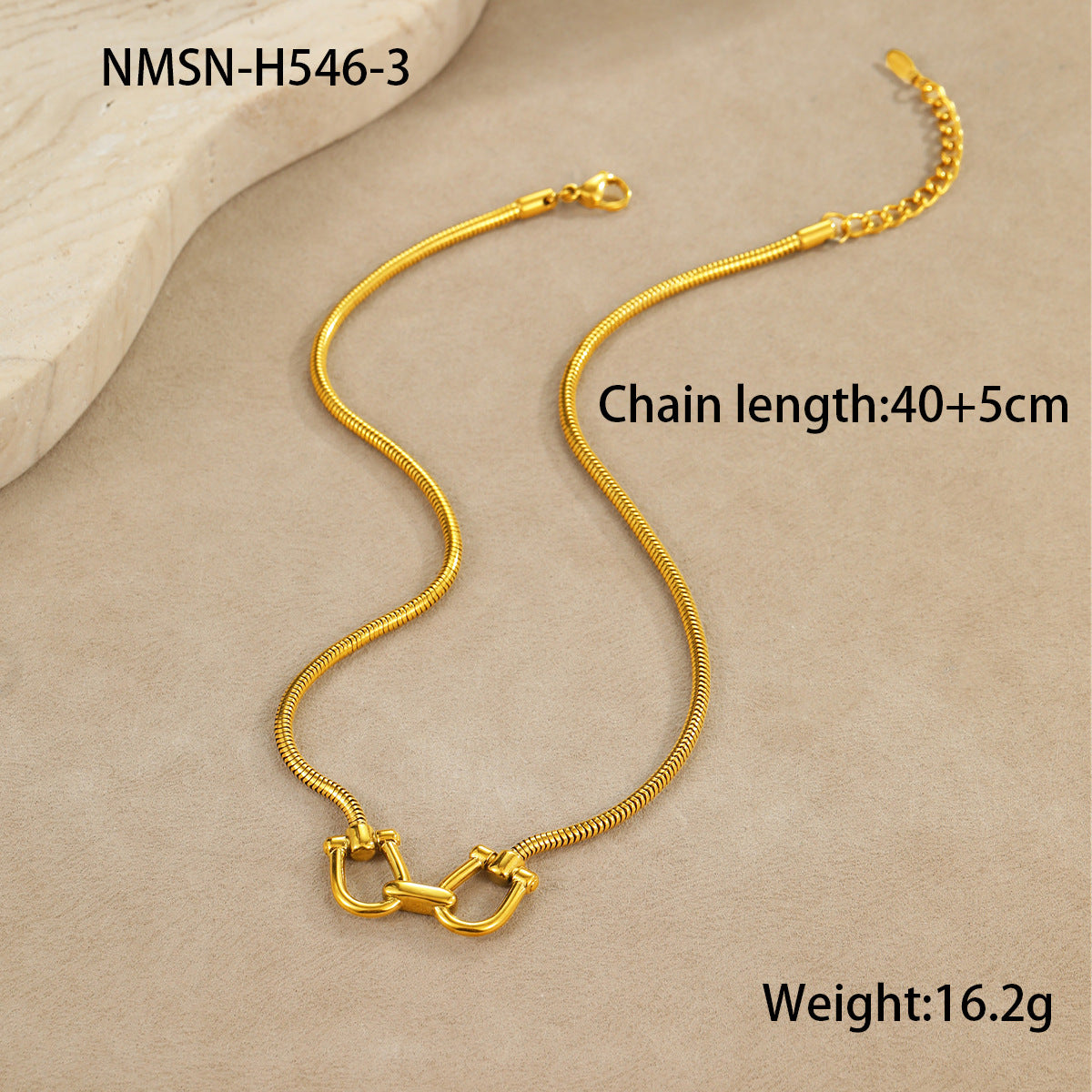 Collana geometrica in acciaio inossidabile con catena a serpente placcata oro 18 carati da donna