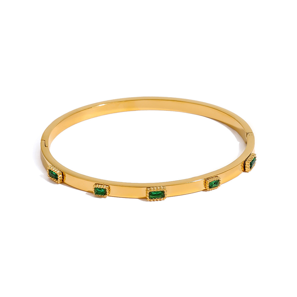 Bracciale alla Moda in Acciaio Inossidabile Geometrico con Zirconia Verde e Finitura Placcata