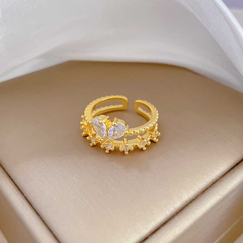 Anello da donna regolabile a forma di farfalla, in ottone placcato oro, stile Kawaii