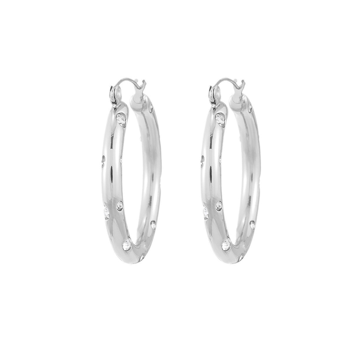 Pendientes geométricos de acero inoxidable de moda con baño de oro de 18 quilates y detalles de pedrería para mujer