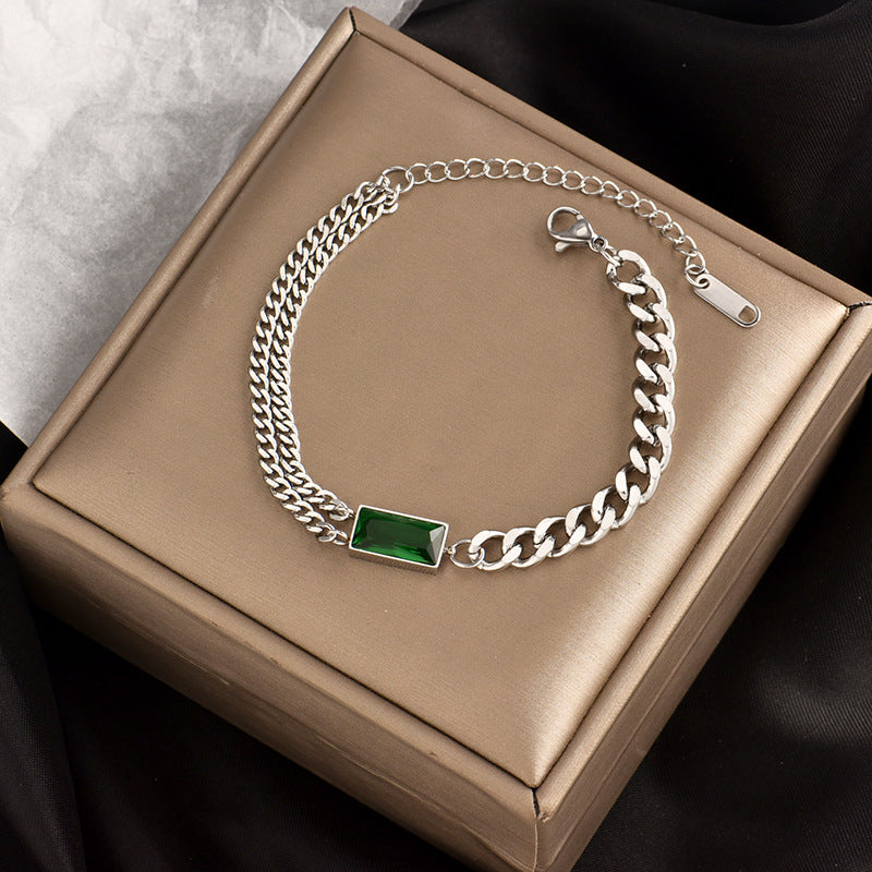 Bracciale Geometrico da Donna in Acciaio al Titanio con Finitura Placcata, Gioielli a Catena Spessa Stile Hip-Hop