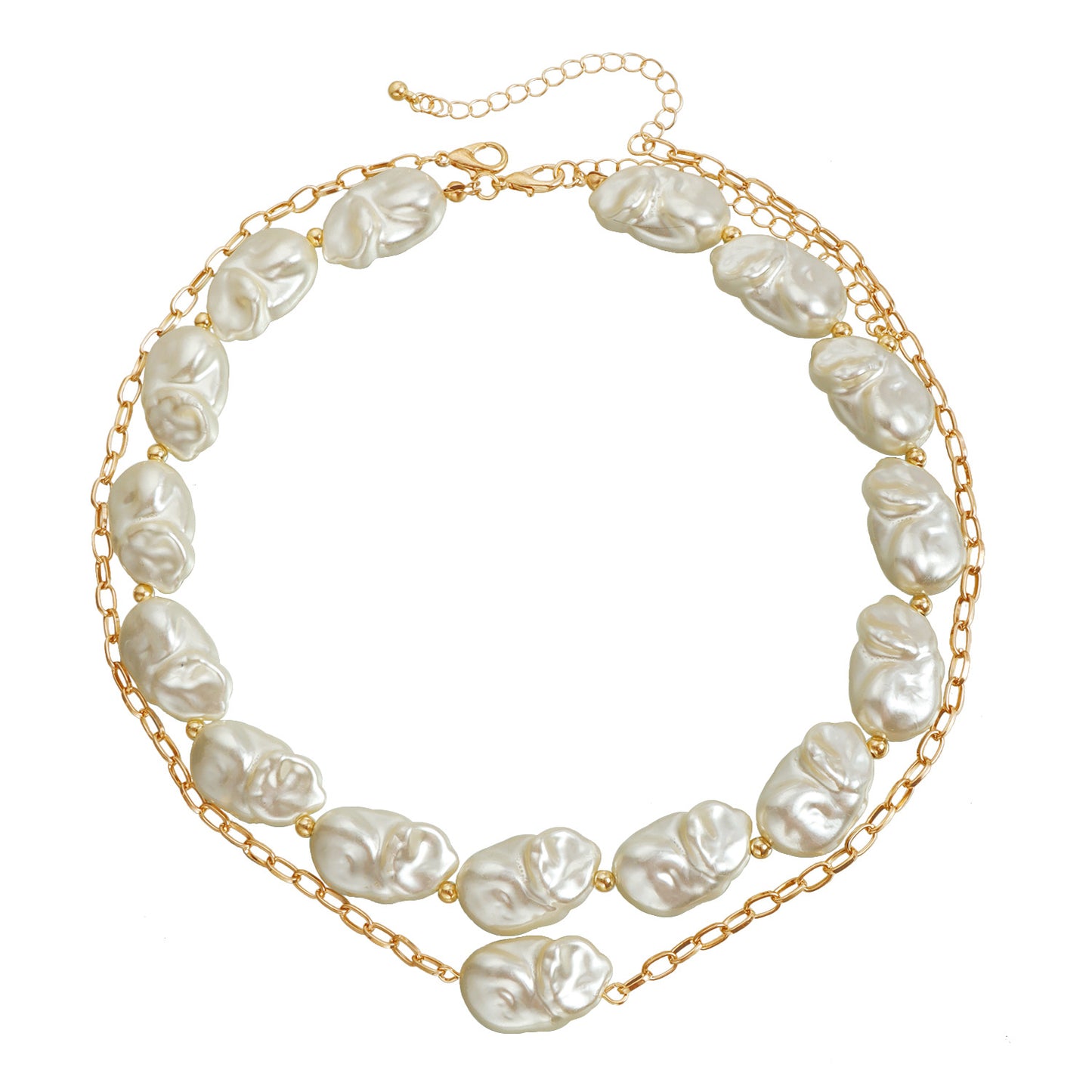 Collana di Perle Geometrica Ispirata al Barocco per Donne con Pendente in Lega e Finitura Placcata, Elegante Catena a Doppia Strato Minimalista per Clavicole