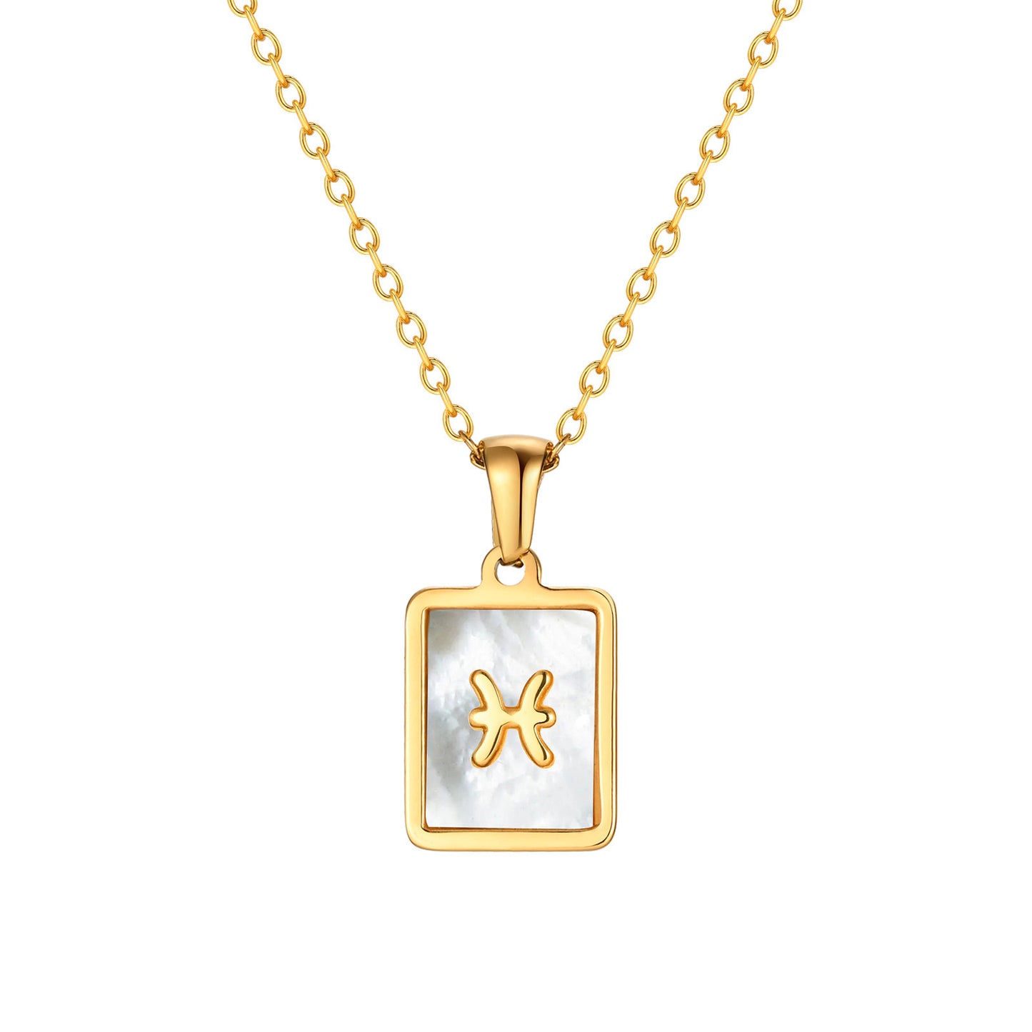 Collana con Pendente Guscio Zodiacale Minimalista da Donna in Acciaio al Titanio con Finitura Placcata su Catena a Croce