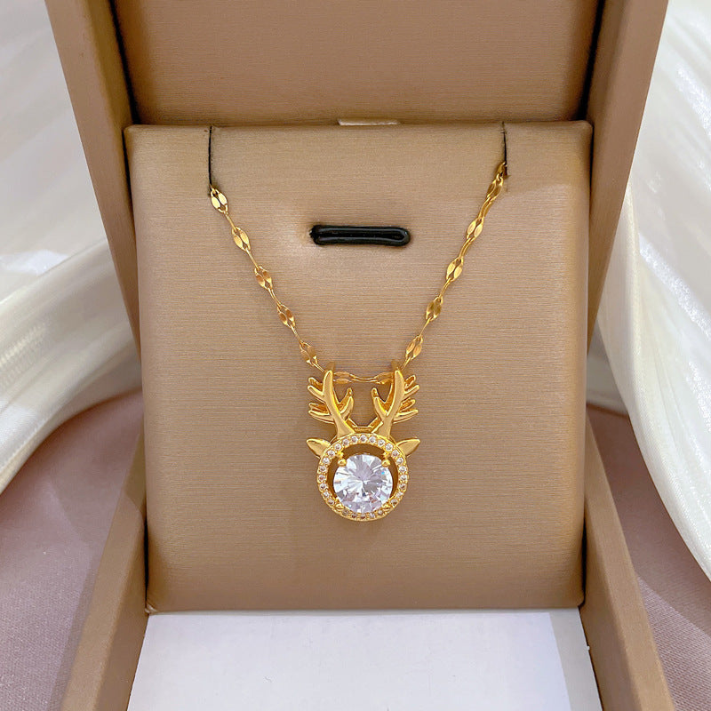 Collar de cadena de titanio y acero geométrico de lujo con incrustaciones de diamantes de imitación para unisex