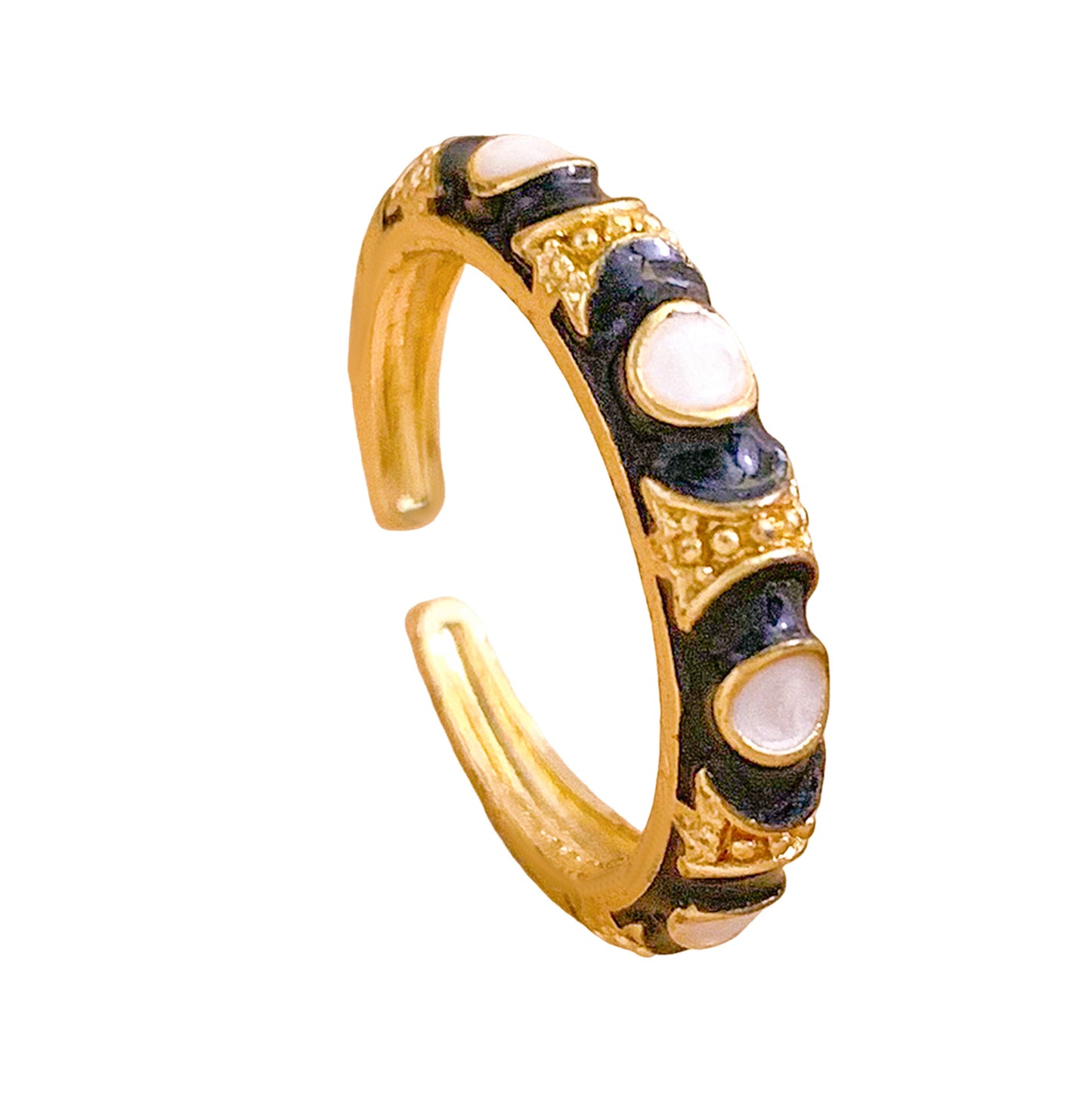 Sweet Minimalist Round Brass Ring with Enamel Evil Eye and Cubic Zirconia Inlay, Gold Plated Adjustable Band for Women