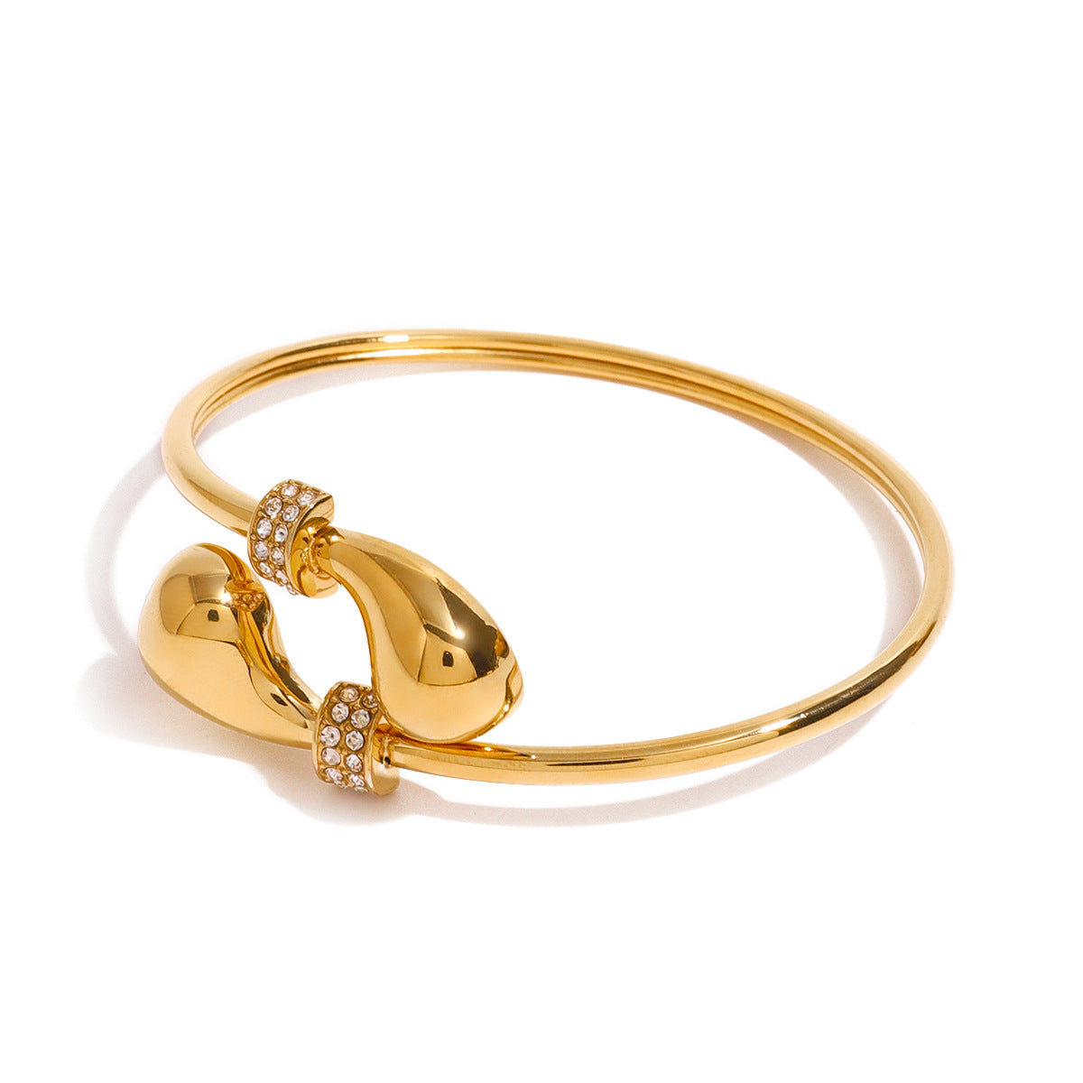 Elegante bracciale da donna placcato in acciaio inossidabile a forma di goccia con intarsi di strass