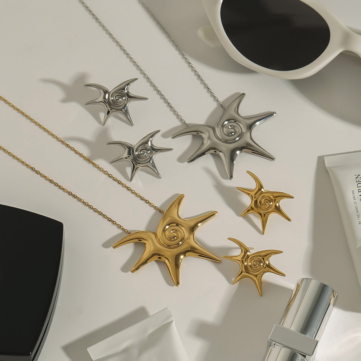 Elegant Geometric Titanium Steel Pendant Stainless Steel Plated Necklace and Earring Set for Women