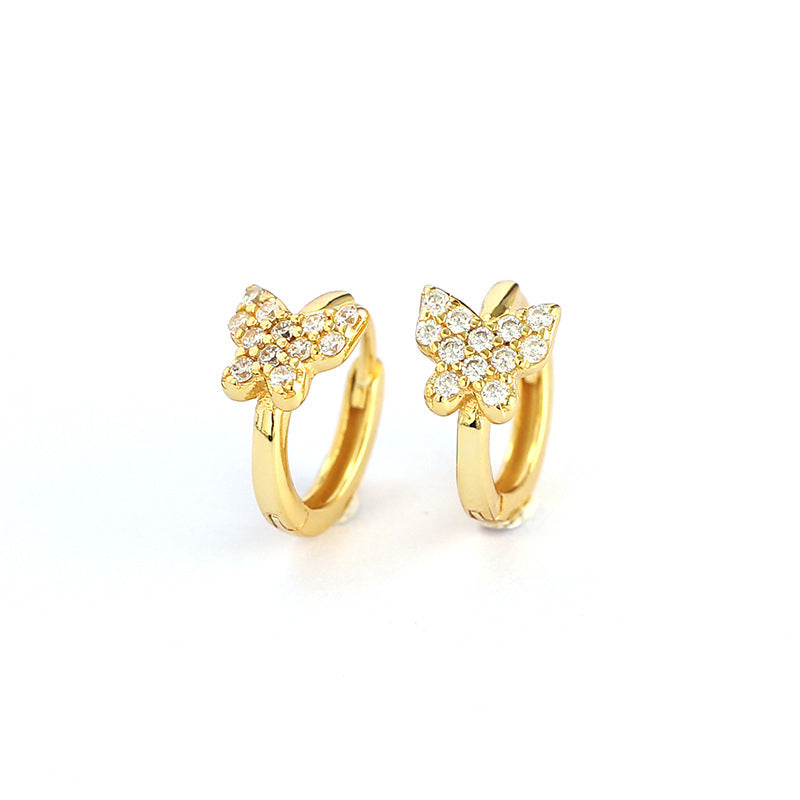 Sweet Minimalist Butterfly-Shaped S925 Sterling Silver Stud Earrings with Rhinestone Inlay