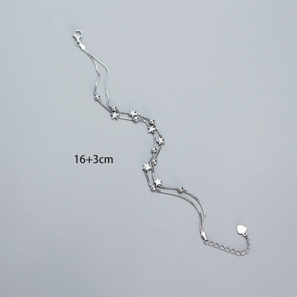 Bracciale da donna con doppio strato di perline a forma di stella minimalista, fresco e dolce, in argento sterling S925