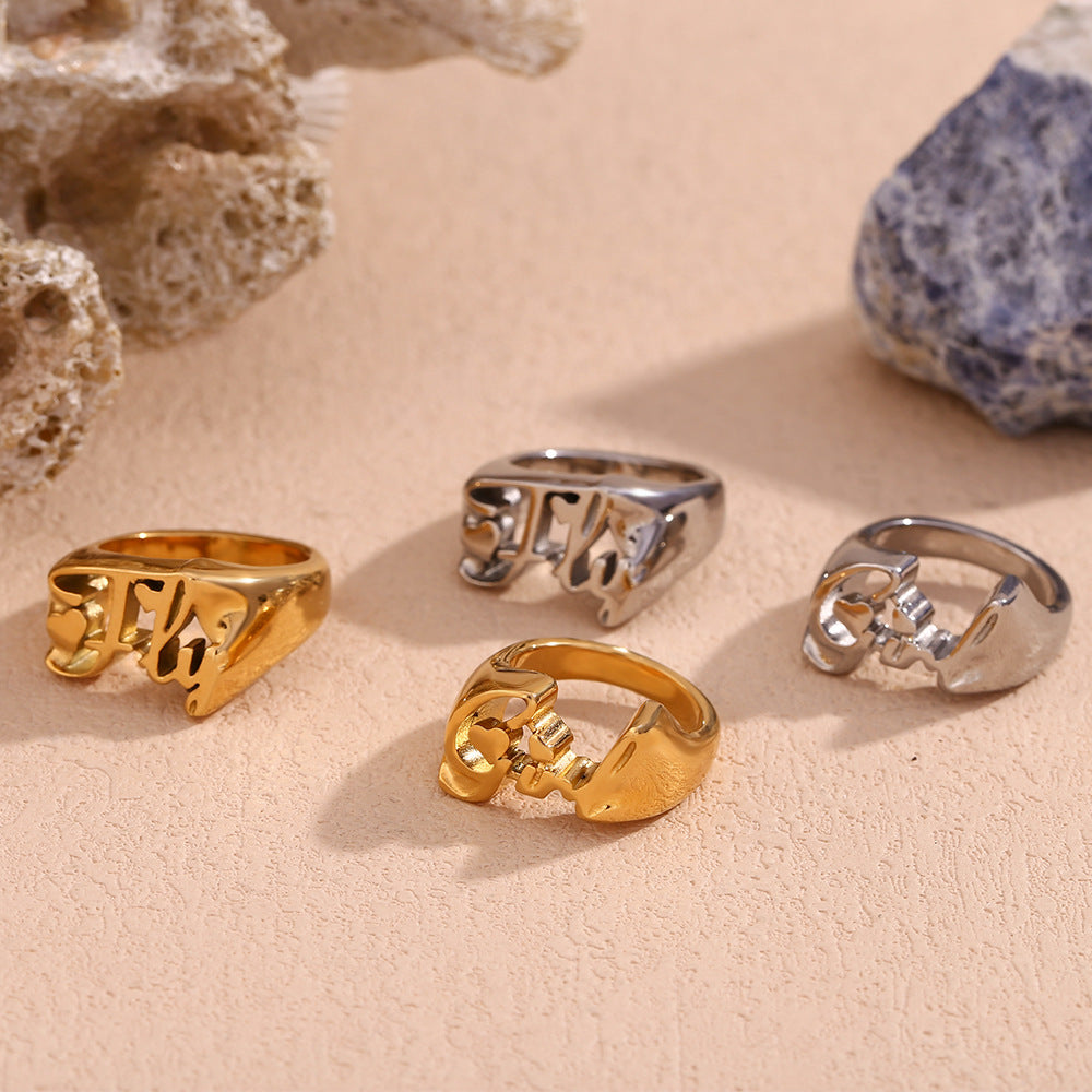 Anillo de acero inoxidable creativo en forma de corazón con baño de oro de 18 quilates para mujer, joyería minimalista de moda apropiada para la oficina