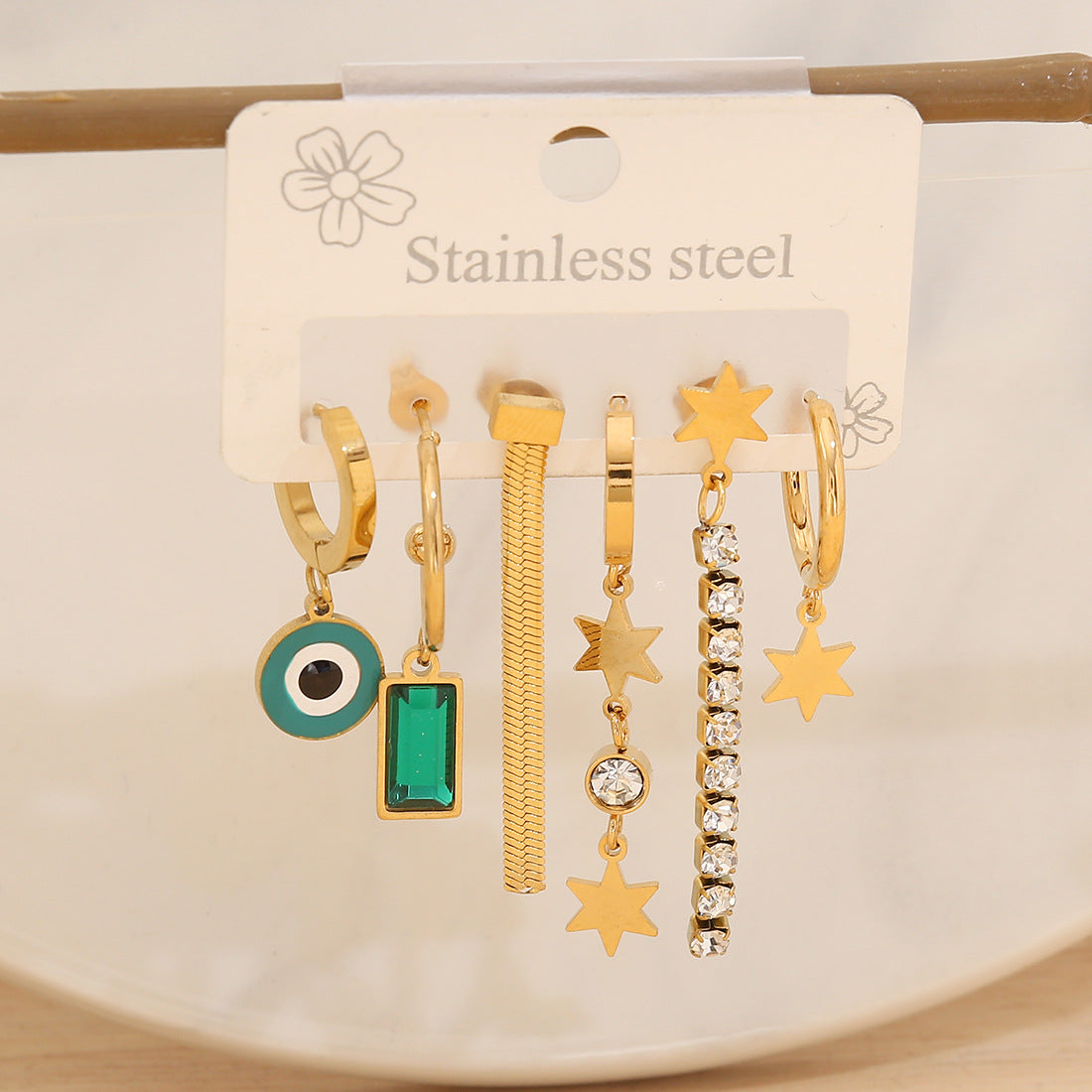 Fashionable Daisy and Clover Stud Earrings in Stainless Steel with Plated Finish for Women