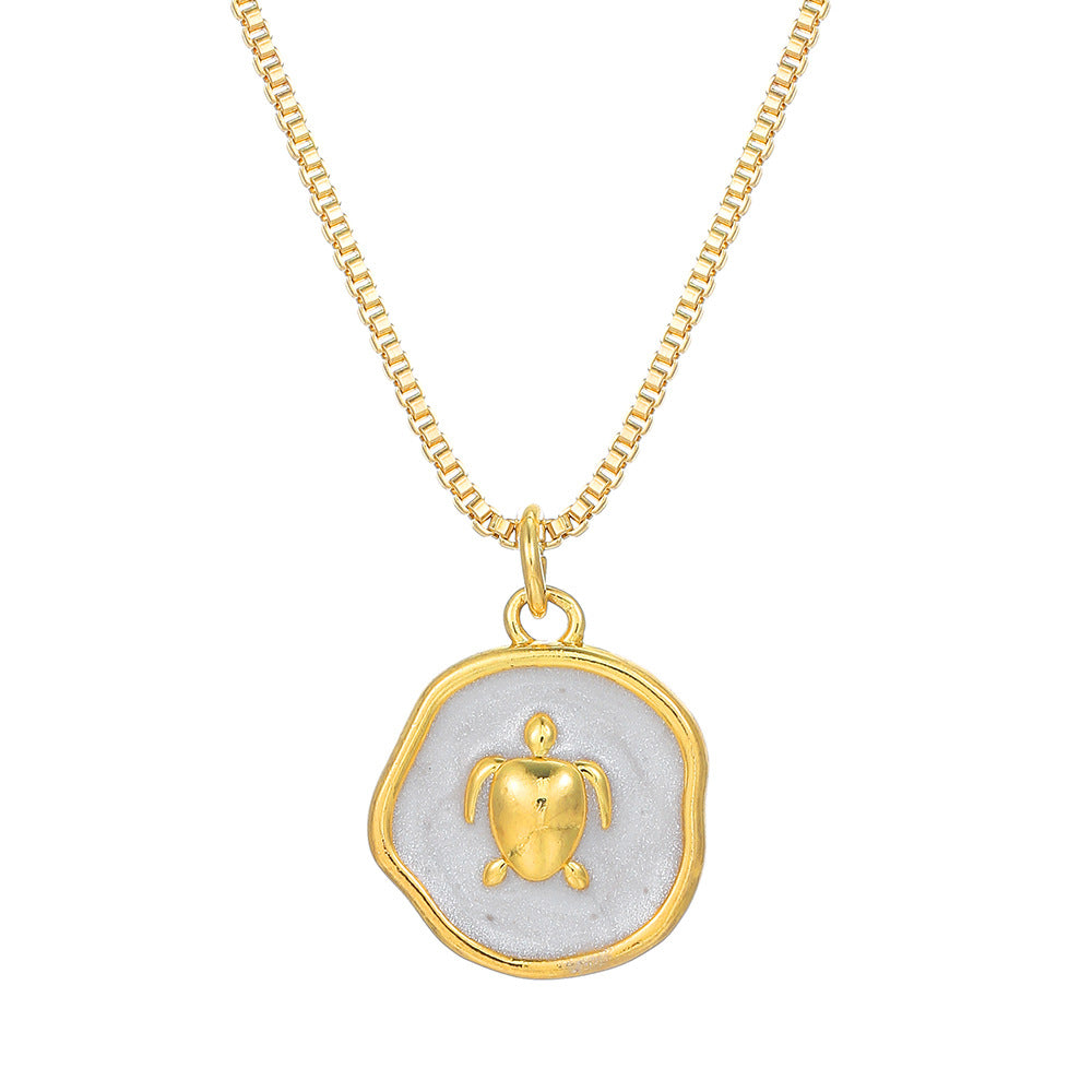 Collana Pendente Minimalista con Stella Marina Delfino Concha Cuore da Donna in Rame con Finitura Smaltata su Catena ad O