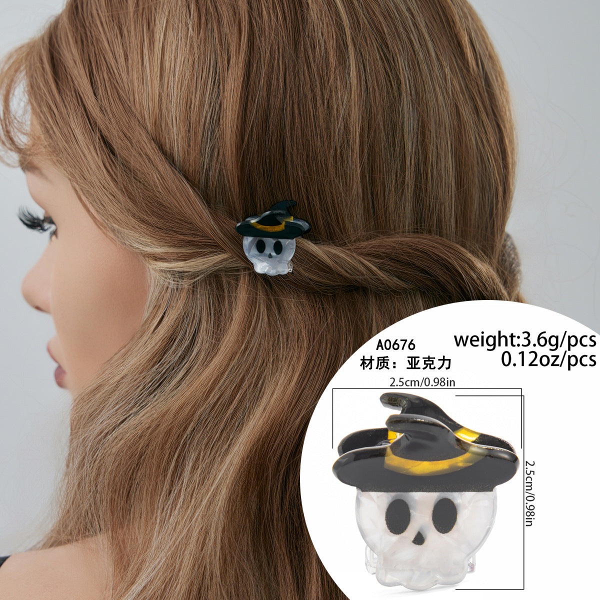 Fermaglio Gotico di Halloween con Fantasma e Ragnatela, Fermaglio in Acrilico per Capelli da Donna, Accessorio Festivo in Stile Punk-Chic
