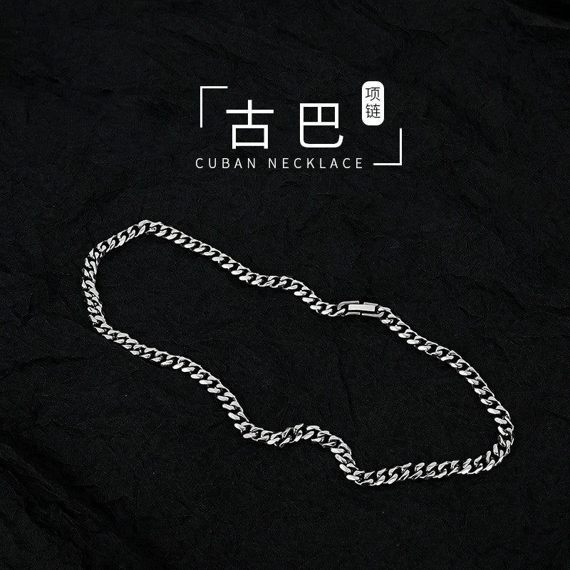 Hip-hop Geometric Round Titanium Steel Plated Cuban Link Chain Necklace for Men