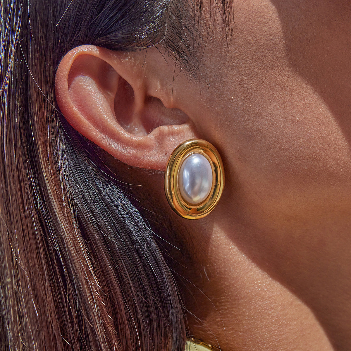 Pendientes de Perlas de Acero Inoxidable Geométricos Vintage para Mujer con Acabado Chapado, Hipoalergénicos, Joyería de Lujo