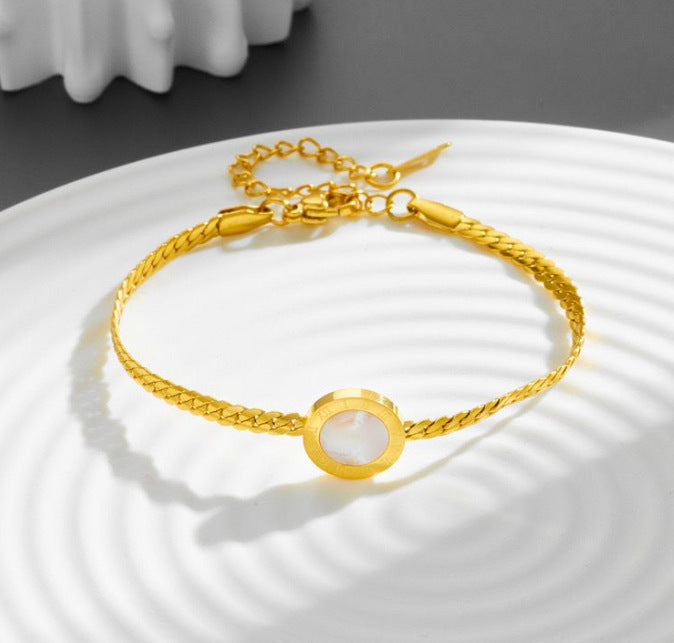 Minimalist Four-Leaf Clover Roman Style Titanium Steel Bracelet with Plated Finish, Floral Leaf Design, Unisex Fashion Accessory