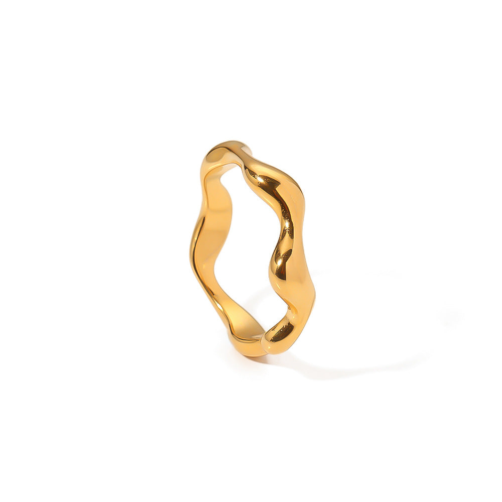 Anello da donna in acciaio al titanio a forma di onda geometrica con finitura placcata, gioielli in acciaio inossidabile alla moda e versatili
