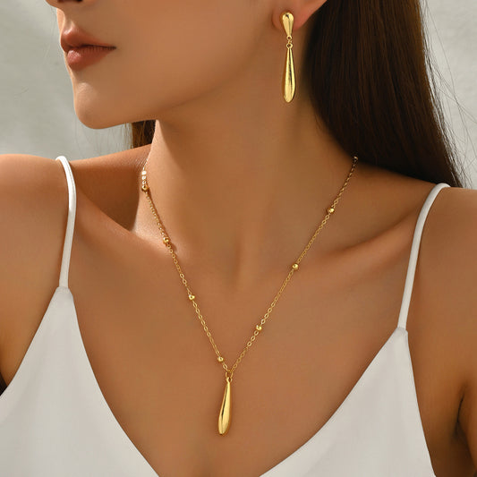 Collar y pendientes de lágrima geométrica para mujer, conjunto de joyas de moda chapadas en aleación de zinc