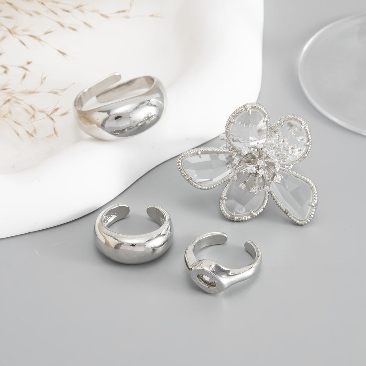 Alloy Floral Rhinestone Open Toe Ring Set for Women